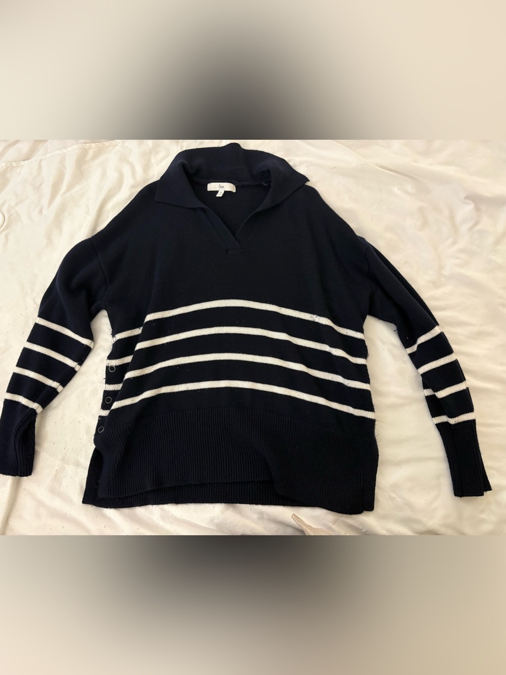 Ripe Maternity Navy and White V-Neck Striped Women's Sweater